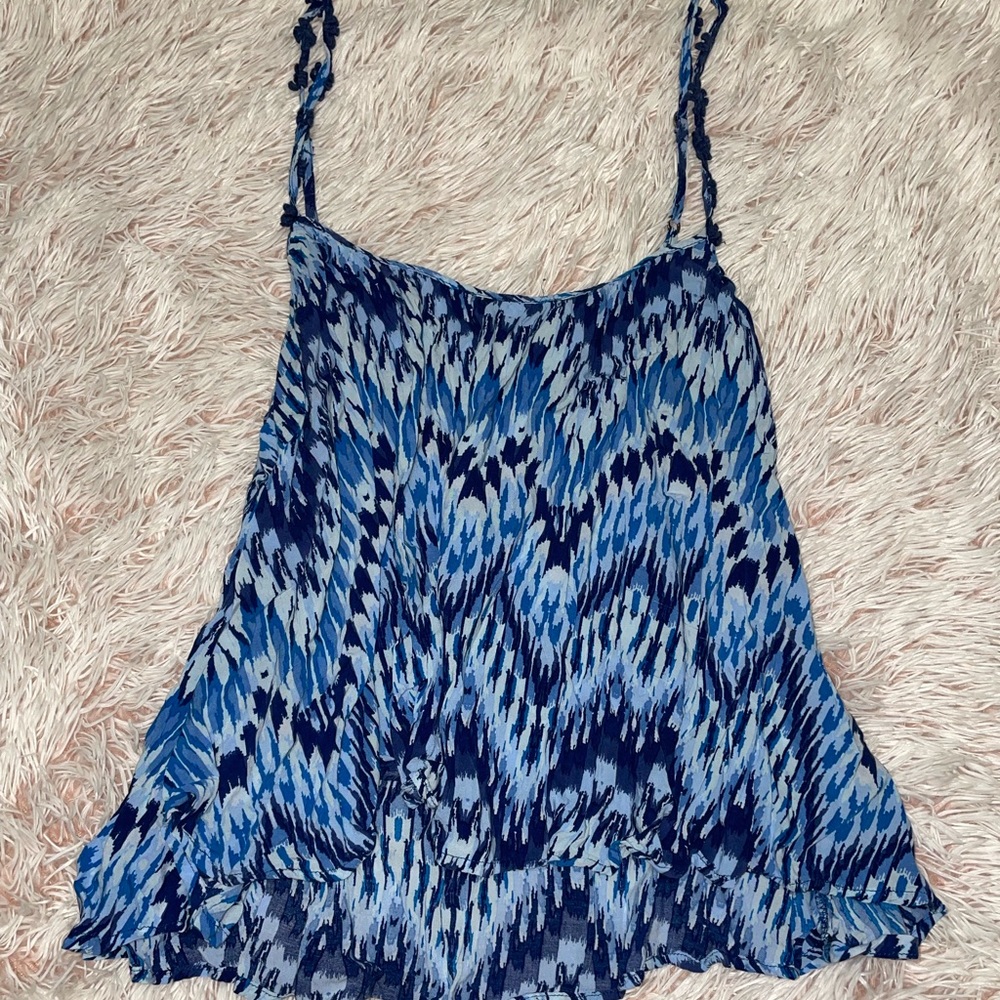 Flower Strapped Flowy Blue Tank Top